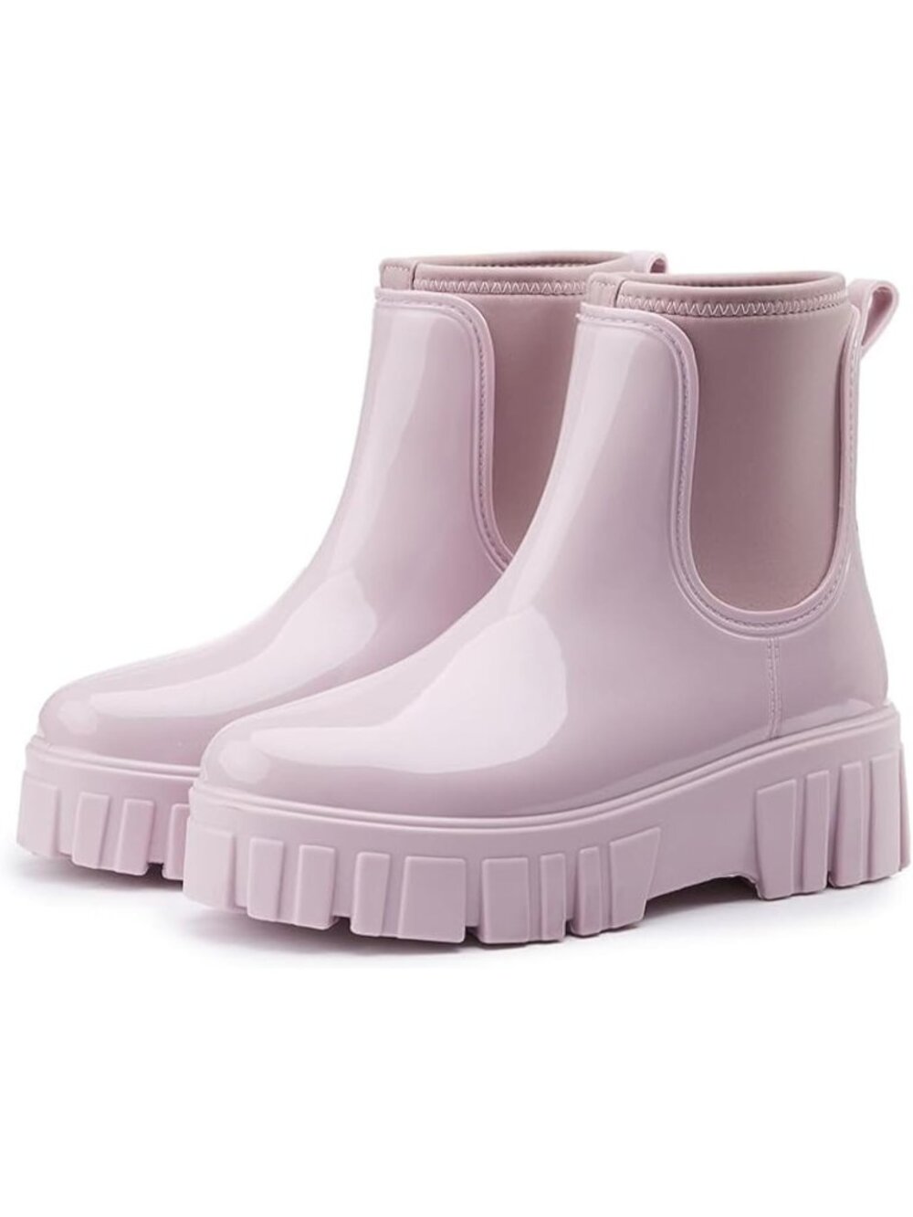 Women's Light Purple Comfortable Platform Rubber Chelsea Ankle Garden Rain Boots